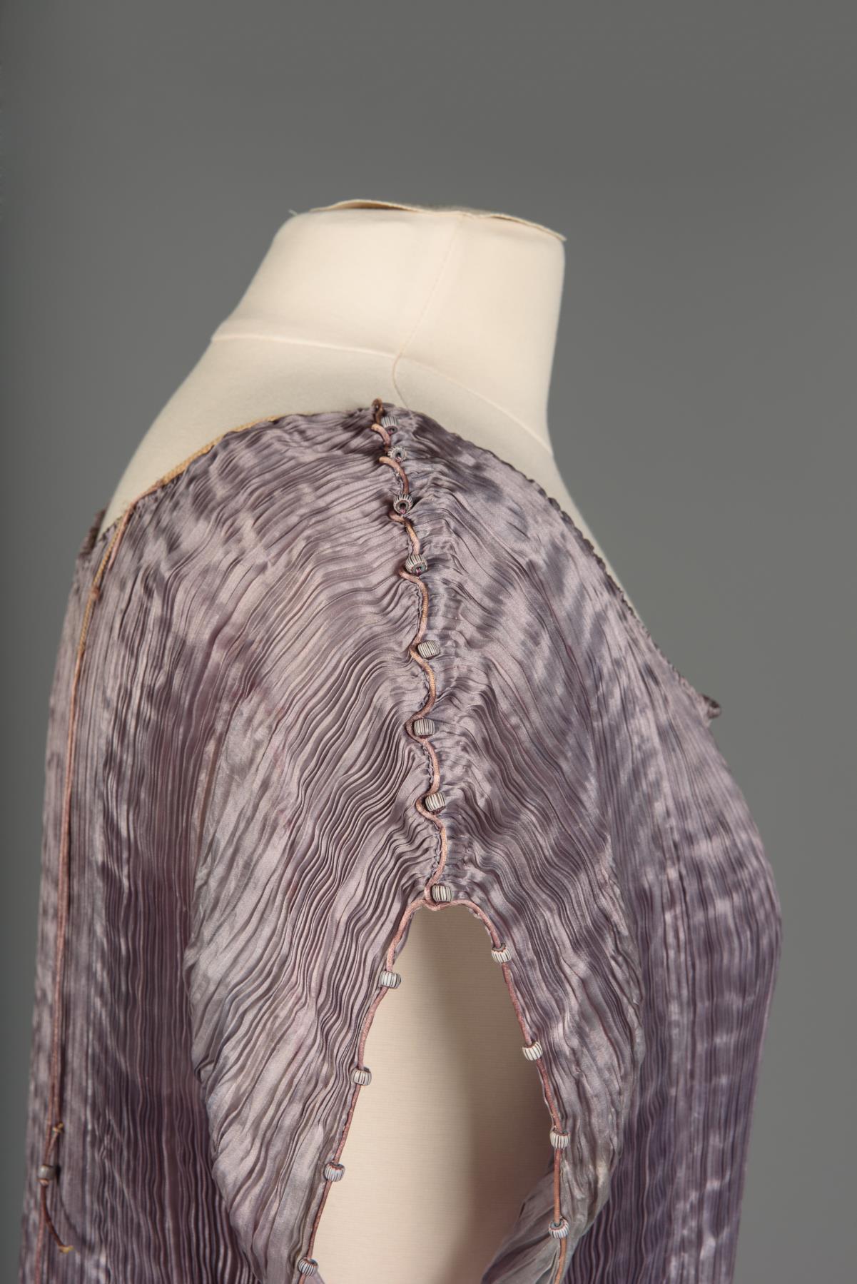 Image of Mariano Fortuny lavender silk gown, ca. 1920s